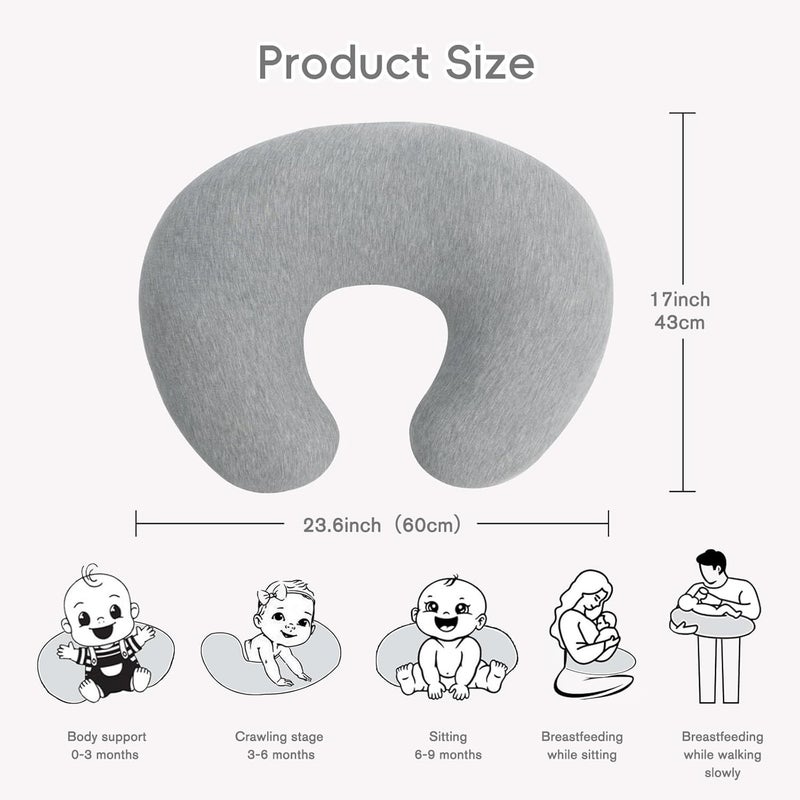 FUNUPUP Rayon Made from Bamboo Nursing Pillow Cover Compatible with Boppy Nursing Pillow, Stretchy Baby Nursing Covers for Breastfeeding Pillows for Boys Girls, Grey - Image 2
